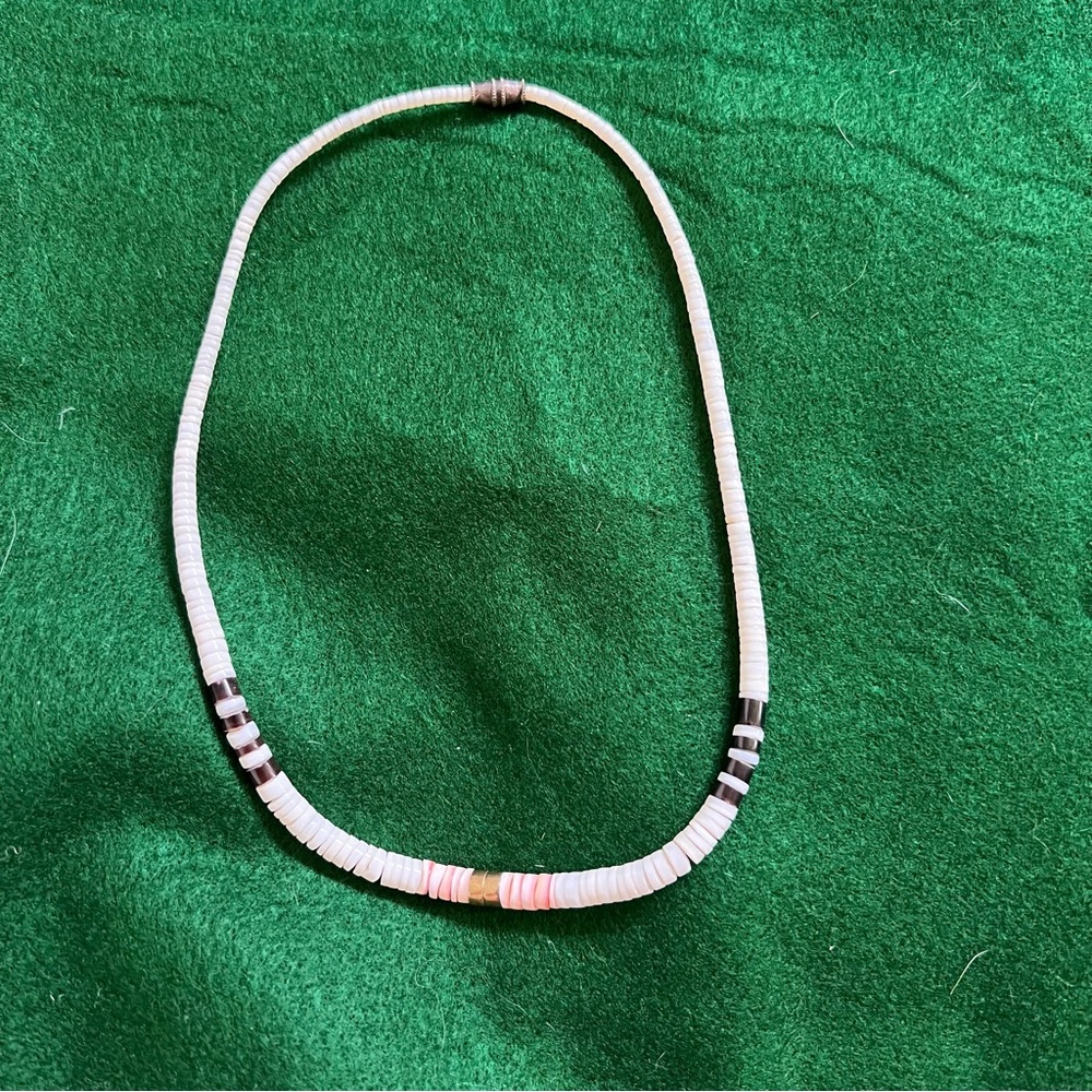 White, Pink and Black Puka Style Necklace